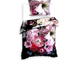 Heckettlane Dekbedovertrek Eris - Bedlinnen met Bloemen print - 140x220 - Multi - Dekbedhoes van 100% Katoen-Satijn