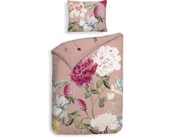 Heckettlane Dekbedovertrek Flores - Bedlinnen met Bloemen print - 140x220 - Roze - Dekbedhoes van 100% Katoen-Satijn