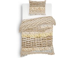 Heckettlane Dekbedovertrek Foster - Bedlinnen met print - 140x220 - Beige - Dekbedhoes van 100% Katoen-Satijn