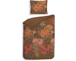 Heckettlane Dekbedovertrek Francesco - Bedlinnen met Bloemen print - 140x200-220 cm - Oranje - Dekbedovertrek van 100% Katoen-Flanel