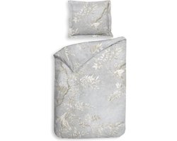 Heckettlane Dekbedovertrek Fresco - Bedlinnen met Takken print - 140x220 - Grijs - Dekbedhoes van 100% Katoen-Satijn