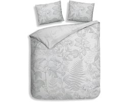 Heckettlane Dekbedovertrek Freyr - Bedlinnen met Bladeren print - 260x220 cm - Grijs - Dekbedhoes van 100% Katoen-Dobby