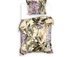 Heckettlane Dekbedovertrek Jazmin - Bedlinnen met Bloemen print - 140x220 - Groen - Dekbedhoes van 100% Katoen-Satijn