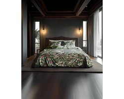 Heckettlane Dekbedovertrek Katoen Satijn Mai - Forest Green - 100% Katoen-Satijn - Dekbedovertrek 240x200/220cm - Lits Jumeaux - Bangkok