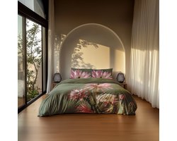 Heckettlane Dekbedovertrek Katoen Satijn Mesa - Forest Green - 100% Katoen-Satijn - Dekbedovertrek 240x200/220cm - Lits Jumeaux - Santa Fe