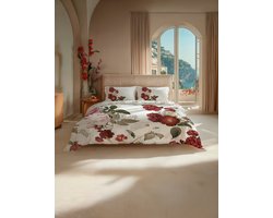 Heckettlane Dekbedovertrek Katoen Sogno - Wit - 100% Katoen - Bloemen - Dekbedovertrek 240x200-220 cm - Lits-Jumeaux - Positano