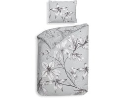 Heckettlane Dekbedovertrek Ketill - Bedlinnen met Bloemen print - 140x220 - Grijs - Dekbedhoes van 100% Katoen-Satijn