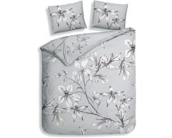 Heckettlane Dekbedovertrek Ketill - Bedlinnen met Bloemen print - 240x220 - Grijs - Dekbedhoes van 100% Katoen-Satijn