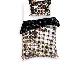 Heckettlane Dekbedovertrek Konna - Bedlinnen met print - 140x220 - Zwart - Dekbedhoes van 100% Katoen-Satijn