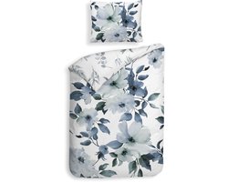 Heckettlane Dekbedovertrek Kristoffer - Bedlinnen met Bloemen print - 140x200-220 cm - Blauw - Dekbedovertrek van 100% Katoen-Satijn