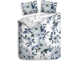 Heckettlane Dekbedovertrek Kristoffer - Bedlinnen met Bloemen print - 240x220 cm - Blauw - Dekbedovertrek van 100% Katoen-Satijn