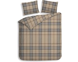 Heckettlane Dekbedovertrek Leonardo - Bedlinnen met Ruiten print - 260x220 cm - Beige - Dekbedovertrek van 100% Katoen-Flanel