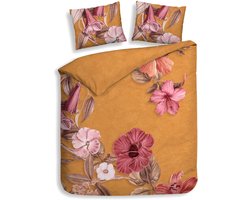 Heckettlane Dekbedovertrek Malu - Dekbed met instopstrook - Oranje - Dekbedovertrek van 100% Katoen-Satijn - Bloemen - 240x200-220 cm + 2 slopen 60/70 cm