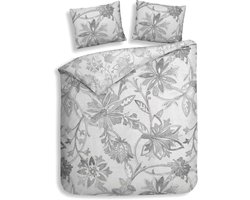 Heckettlane Dekbedovertrek Neva - Dekbed met instopstrook - Grijs - Dekbedovertrek van 100% Katoen-Satijn - Bloemen - 240x200-220 cm + 2 slopen 60/70 cm - Yukon