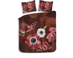 Heckettlane Dekbedovertrek Niall - Bedlinnen met Bloemen print - 240x220 - Rood - Dekbedhoes van 100% Katoen-Satijn