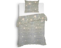 Heckettlane Dekbedovertrek Noah - Bedlinnen met Sterren print - 140x220 - Grijs - Dekbedhoes van 100% Katoen-Flanel