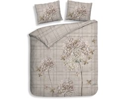 Heckettlane Dekbedovertrek Rory - Bedlinnen met Bloemen print - 240x220 cm - Beige - Dekbedhoes van 100% Katoen-Twill