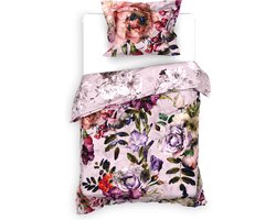 Heckettlane Dekbedovertrek Samia - Bedlinnen met Bloemen print - 140x220 - Roze - Dekbedhoes van 100% Katoen-Satijn