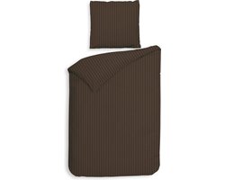 Heckettlane Dekbedovertrek Satin-Stripe - Effen Bedlinnen - 155x220 - Bruin - Dekbedhoes van 100% Katoen-Satijn