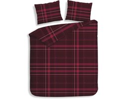Heckettlane Dekbedovertrek Silvan - Bedlinnen met Ruiten print - 240x220 - Rood - Dekbedhoes van 100% Katoen-Flanel
