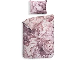 Heckettlane Dekbedovertrek Wade - Bedlinnen met Bloemen print - 140x200-220 cm - Beige - Dekbedovertrek van 100% Katoen-Satijn