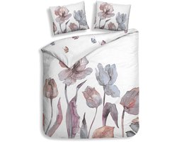Heckettlane Dekbedovertrek Zeljko - Bedlinnen met Bloemen print - 260x220 cm - Wit - Dekbedhoes van 100% Katoen-Satijn