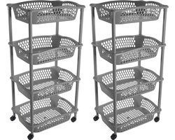 Hega Hogar Keuken opberg trolley - 2x stuks - 4 manden - donker grijs - 86 x 41 cm - roltafel