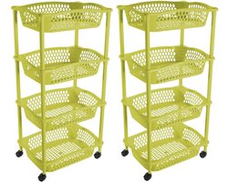 Hega Hogar Keuken opberg trolley - 2x stuks - 4 manden - groen - 86 x 41 cm - roltafel