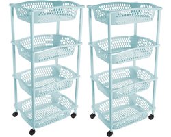 Hega Hogar Keuken opberg trolley - 2x stuks - 4 manden - licht blauw - 86 x 41 cm - roltafel