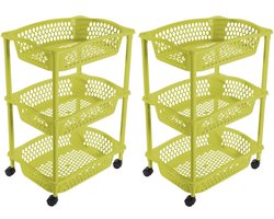 Hega Hogar Keuken opberg trolley - 2x stuks - 4 manden - limoen groen - 86 x 41 cm - roltafel
