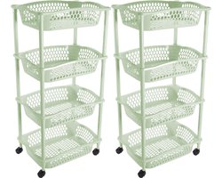 Hega Hogar Keuken opberg trolley - 2x stuks - 4 manden - mintgroen - 86 x 41 cm - roltafel