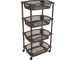 Hega Hogar Keuken opberg trolley - 4 manden - cappuccino bruin - 86 x 41 cm - roltafel