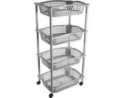 Hega Hogar Keuken opberg trolley - 4 manden - zilver grijs - 86 x 41 cm - roltafel