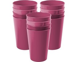 Hega Hogar Onbreekbare drinkglazen - set 12x stuks - kunststof - fuchsia roze - 300 ml - camping/outdoor/kinderen - limonade glazen