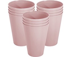 Hega Hogar Onbreekbare drinkglazen - set 12x stuks - kunststof - lichtroze - 430 ml - camping/outdoor/kinderen - limonade glazen