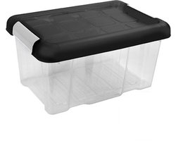 Hega Hogar Opberg box/opbergdoos - 5 liter - 30 x 20 x 14 cm - gerecycled kunststof - Opslagbox - Opbergbak - transparant/zwart