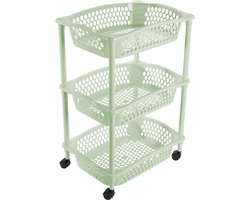 Hega Hogar Opberg trolley - met 3 manden - 62 cm - kunststof - mintgroen - roltafel - etagewagentje