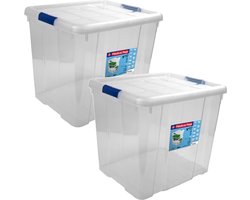 Hega Hogar Opbergbox - 2x - met deksel - 42 x 35 x 35 cm - 35 Liter - Opbergbakken - Transparant