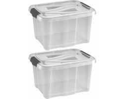 Hega Hogar opbergbox - 2x - transparant/blauw- 17 liter - 40 x 32 x 23 cm - kunststof - opbergdoos - Opbergbak