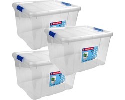 Hega Hogar Opbergbox - 3x - met deksel - 42 x 35 x 25 cm - 25 Liter - Opbergbakken - Transparant