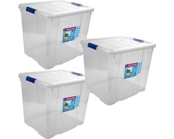 Hega Hogar Opbergbox - 5x - met deksel - 42 x 35 x 35 cm - 35 Liter - Opbergbakken - Transparant