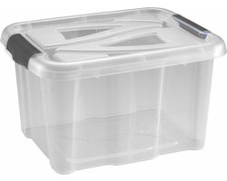 Hega Hogar opbergbox - transparant/blauw- 17 liter - 40 x 32 x 23 cm - kunststof - opbergdoos - Opbergbak