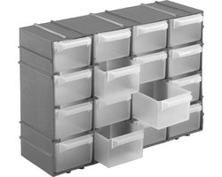 Hega Hogar Opbergboxen/sorteerboxen - met 16 vakken - ophangbaar - 15 x 22 x 7 cm - grijs - Uitbreidbaar