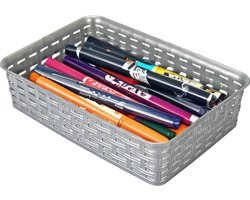 Hega Hogar Opbergmandje/ladeverdeler - zilvergrijs - 2 liter - kunststof - 17 x 25 x 6 cm - kleine opslag bakjes - manden