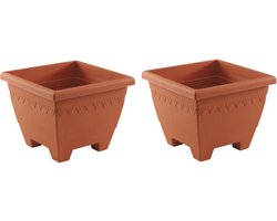 Hega Hogar Plantenbak - 3x - terracotta - vierkant - kunststof - Woon/tuinaccessoires/decoratie - Vierkante bloempotten/plantenpotten voor binnen/buiten