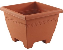 Hega Hogar Plantenbak - terracotta - vierkant - kunststof - Woon/tuinaccessoires/decoratie - Vierkante bloempotten/plantenpotten voor binnen/buiten