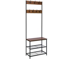 Heidat kapstok - Bruin zwart - & haken - 3 planken - Jassen en Schoenen rek - Garderobekast - Kledingrek - 60x31.5x170 cm