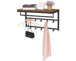 Heidat kapstok - Wandkapstok met plank - wandgarderobe - 10 haken - rustiek bruin - 65 × 30 × 42 cm