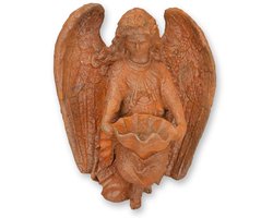 Heiligwaterbak wandmodel van gietijzer – roestbruin heilig wijwater fontein wanddecoratie – vintage katholiek woonaccessoires