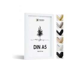 Heimlich Fotolijst A5 (14,8x21 cm) - Massief Hout Wit - Staand en Wandhangend - Onbreekbaar Kunststof Glas